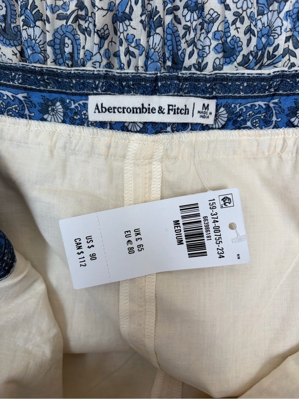 Abercrombie Babydoll Mini Dress Paisley Sundress Cotton Blue White Size Medium - Picture 11 of 13